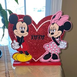 Disney Mickey and Minnie Glitter Heart Decoration